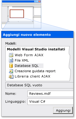 Aggiungere un elemento di database SQL denominato Reviews.mdf