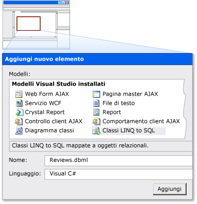 Aggiungere un elemento LINQ to SQL denominato Reviews.dbml