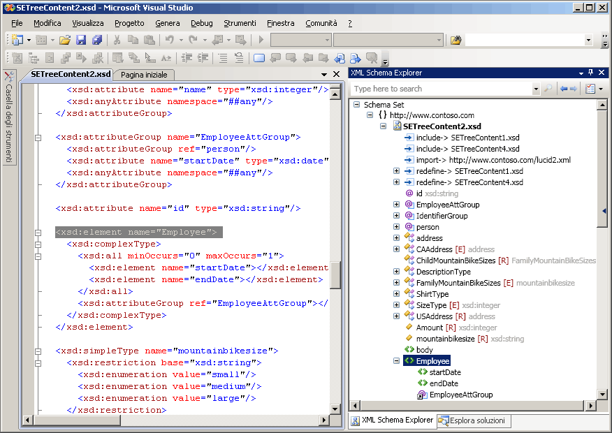 Visualizzazione di XML Schema Explorer