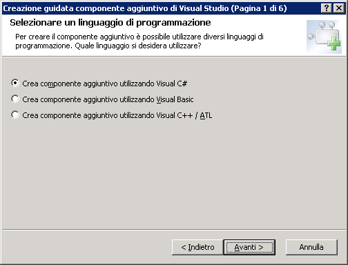 Creazione guidata componente aggiuntivo di Visual Studio