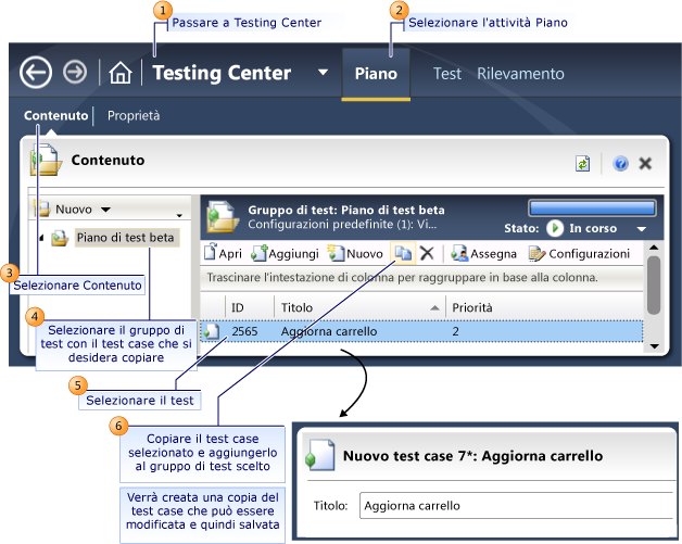 Creare una copia di un test case in un gruppo di test