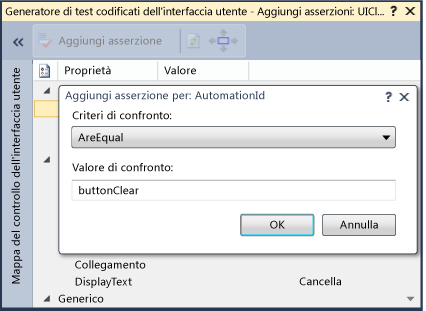 Asserzioni del test codificato dell'interfaccia utente