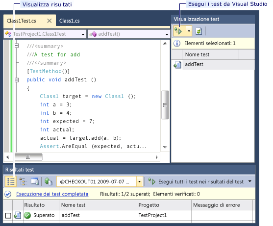 Eseguire test automatizzati da Visual Studio