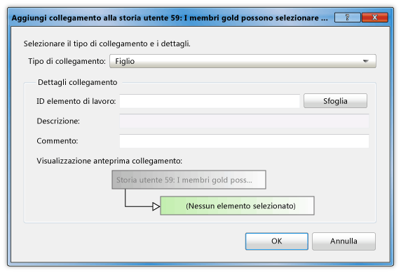 Finestra di dialogo per il collegamento di un'attività a una storia utente