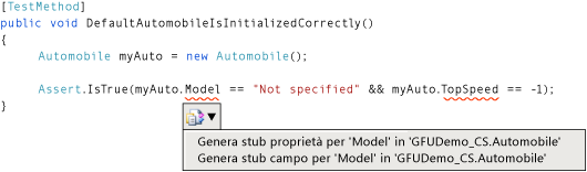 Menu di scelta rapida Genera proprietà in C#