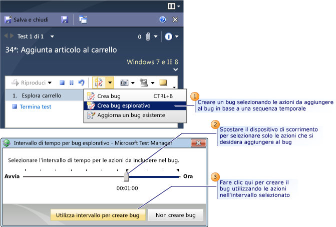 Creazione di un bug in base alle azioni selezionate