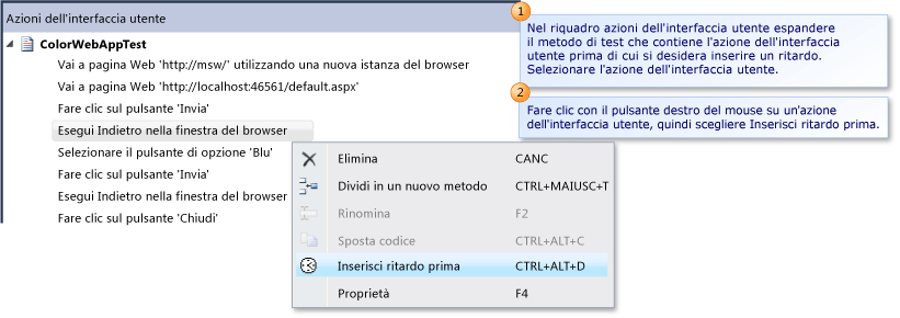 Inserimento di un ritardo prima di un'azione dell'interfaccia utente