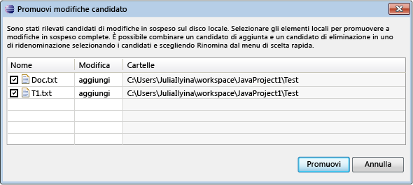 Promuovere le modifiche candidato