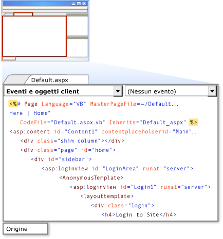 Progettazione pagina Web, visualizzazione Origine