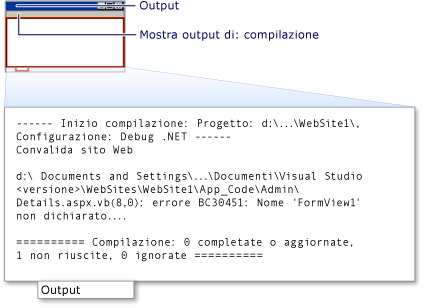 Finestra di output con informazioni di compilazione