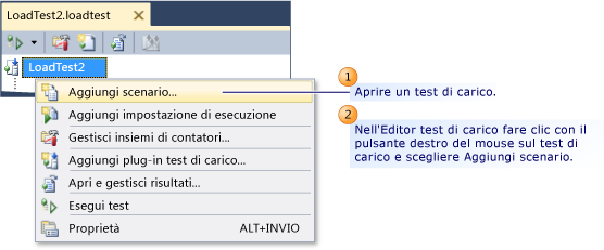 Aggiunta di uno scenario a un test di carico