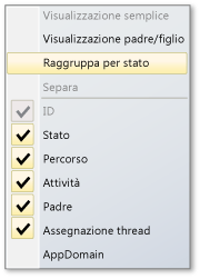 Menu di scelta rapida Attività in parallelo