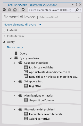 Elenco Query condivise in Team Explorer