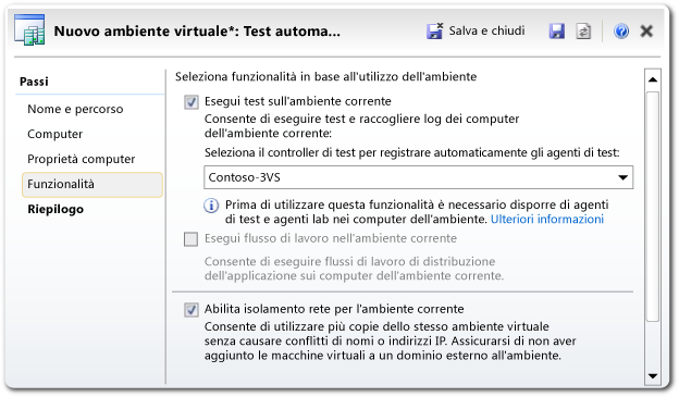 Creazione guidata ambiente Lab - pagina avanzata