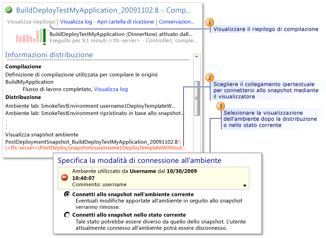 Connettersi all'ambiente dai risultati di compilazione