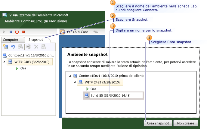 Passaggi per eseguire uno snapshot