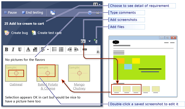 Finestra di test esplorativo accanto all'applicazione.