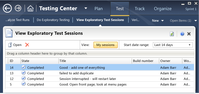 Visualizza sessioni di test esplorativo