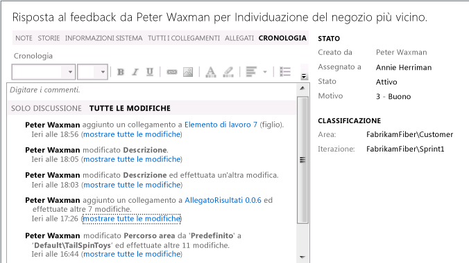 Visualizzare la cronologia delle modifiche