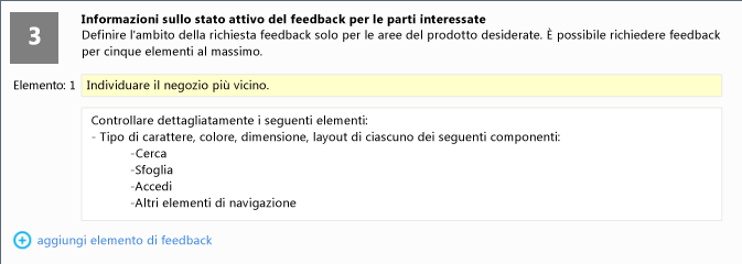 Istruzioni dettagliate e titolo elemento feedback