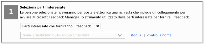 Inserimento dei destinatari del modulo di richiesta feedback