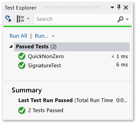 Esplora unit test con due test superati