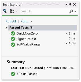 Esplora unit test con tre test superati