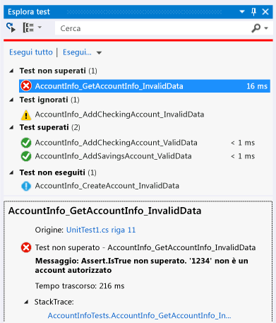 Esplora unit test