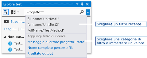 Categorie di filtri di ricerca