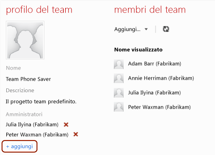 Aggiungere un utente come amministratore team