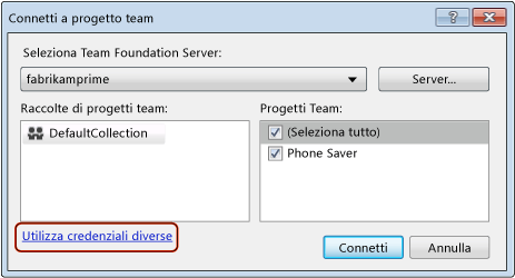 Connettersi a un progetto team con credenziali diverse