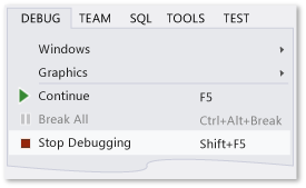 Interrompere il comando Debug dal menu Debug