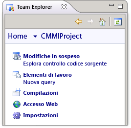 Home page di Team Explorer Everywhere