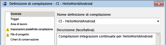 Assegnare un nome alla definizione di compilazione