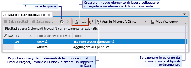 Risultati query elenco semplice (Team Explorer)