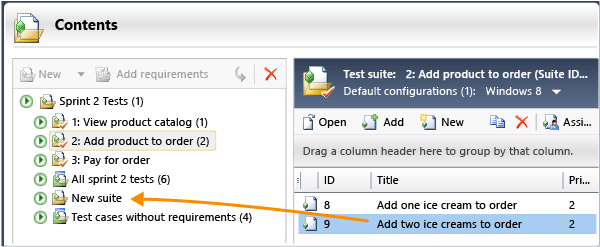 Drag test cases from one suite to another