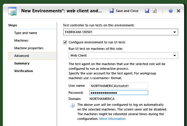 The advanced tab in the new environment wizard.