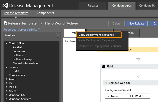 Copy a deployment sequence between stages