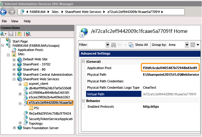 Find GUID of PSI app pools