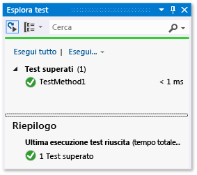 Esplora unit test con un test superato