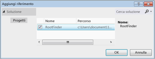 Proprietà progetto C++ - Aggiungi nuovo riferimento