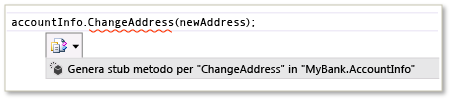 Menu Intellisense Genera stub di metodo