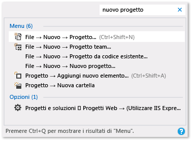 Risultati di Avvio veloce per il nuovo progetto