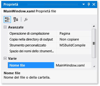 Finestra Proprietà con il nome file evidenziato