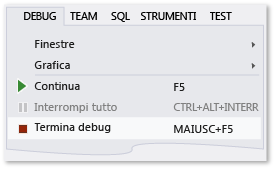 Interrompere il comando Debug dal menu Debug