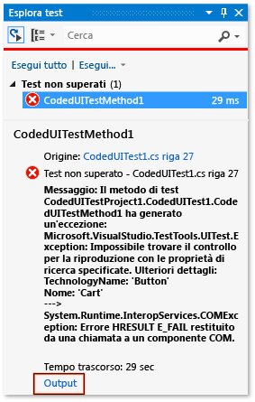 Collegamento di output in Esplora test