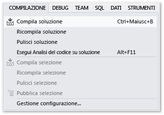 Comando Compila soluzione del menu Compila