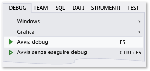 Avviare il comando Debug dal menu Debug