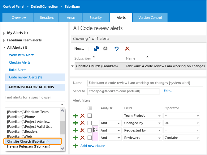 Find alerts defined for a team member