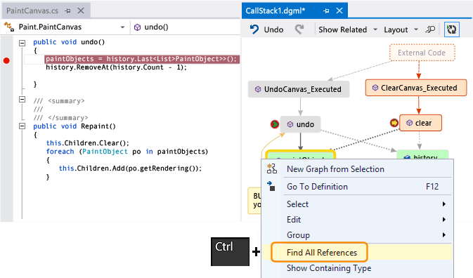 See methods that use a field: call stack code map